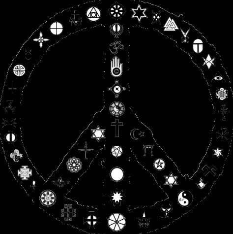 If religious or spiritual symbols are used, the design should be able to incorporate MANY of them, like this. Omnism Symbol, Seax Wicca, Religion Symbols, Religious Imagery, Eclectic Witch, Symbols And Meanings, Estilo Hippie, Spiritual Symbols, Religious Symbols