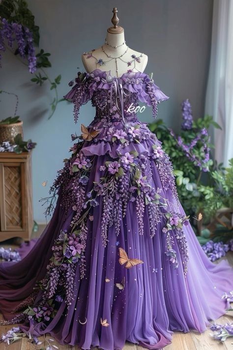 Purple Fairy Cosplay, Wisteria Costume, Garden Of Time Dress, Purple Fairy Dress, Wisteria Dress, Fairy Ball Gown, Purple Flower Dress, Fairy Gown, Fairytale Fashion