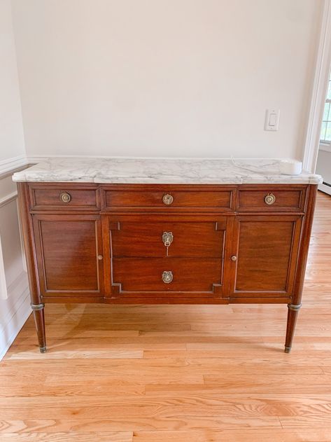 My Tips for Finding Items on Facebook Marketplace | New York City Fashion and Lifestyle Blog | Covering the Bases Dresser Flips, Marble Top Dresser, Marble Top Sideboard, French Sideboard, New York City Fashion, Antique Buffet, Kitchen Buffet, Antique Sideboard, City Fashion