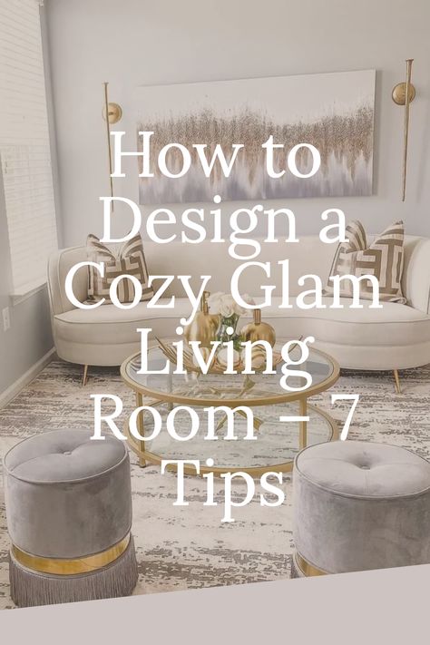 Create a seamless blend of glam and comfort in your living room. Select a centerpiece sofa in a rich, plush fabric, surrounded by elegant, glass-top coffee tables for a luxe feel. Introduce soft, layered lighting with chandeliers or ornate lamps. Accentuate with soft, opulent throws and pillows in velvet or faux fur. Choose a palette of deep, luxurious colors complemented by lighter, soothing tones, making your living room an ideal space for both relaxation and sophisticated entertainment. Big Lamps For Living Room, Plush Living Room Ideas, Small Glam Living Room Ideas, Classy Decor Living Room, Gray Living Room Inspiration, Sofa Styles Modern, Sitting Room Decor Ideas Modern Living, Casual Elegant Living Room, Cozy Glam Living Room Decor