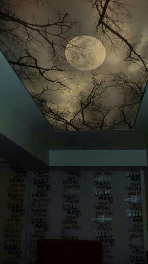 Gothic Ceiling Design, Avatar Bedroom, Black Gothic Bedroom, Balcony Conservatory, Camper Ceiling, Ceiling Mural, Sky Ceiling, Dark Ceiling, Drywall Art