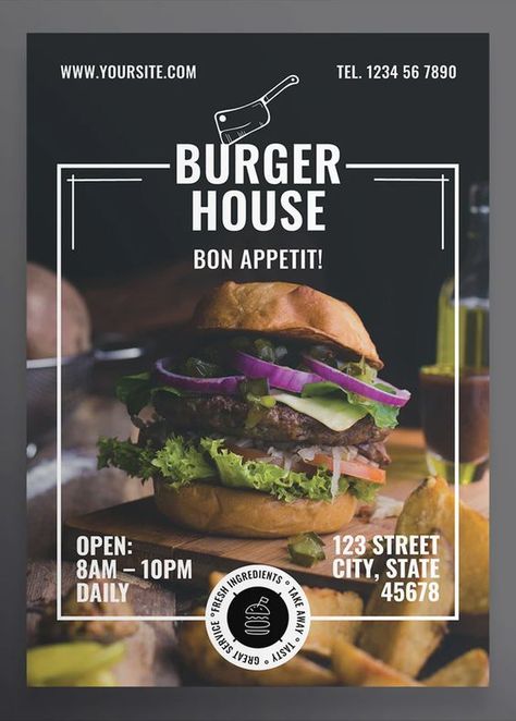 Hamburger Poster Design, Restaurant Poster Design, Fast Food Poster, Hamburger Menu, Menue Design, Food Posters, Banner Design Layout, Restaurant Poster, Poster Template Design