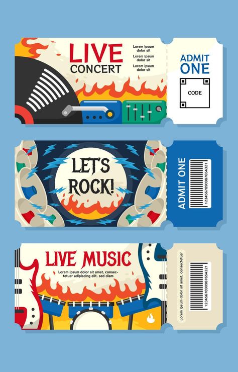 Ticket Design Inspiration, Festival Template Design, Concert Ticket Graphic Design, Creative Ticket Design, Digital Ticket Design, How To Poster Design, Music Festival Design Graphics, Music Festival Ticket Design, Tickets Design Ideas