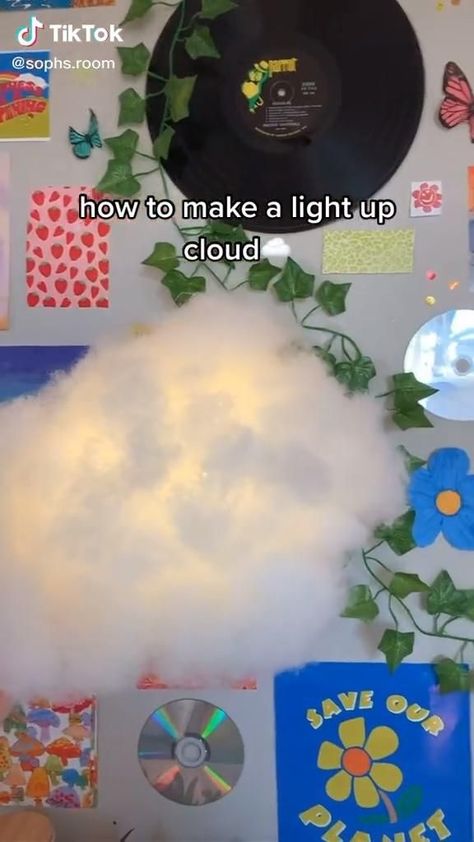 How to make a light up cloud! [Video] | Diy room decor videos, Diy wall art, Diy wall decor Light Up Cloud, Room Decor Videos, Indie Bedroom, Diy Room Decor Videos, 귀여운 음식 그림, Diy Room Decor For Teens, Aesthetic House, Cute Diy Room Decor, Decor Videos