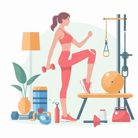 A cartoon of a woman doing fitness exercise | Premium AI-generated vector Fitness Animation, Exercise Cartoon, Health Friendship, Exercise Illustration, Pitcher Of Water, Notion Images, Women Fitness Photography, Fitness Art, Free Business Card Mockup