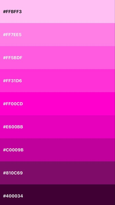 Made with pocket pallet.   #ombrecolor   #magenta #color #colorpalettes #pink #light #dark #ombre #fusca Dark Pink Colors Shades, Magenta Hex Code, Magenta Pallete Color, Magenta Color Palette, Ombre Color Palette, Dark Pink Colour, Shades Of Magenta, Dark Ombre, Palette Challenge