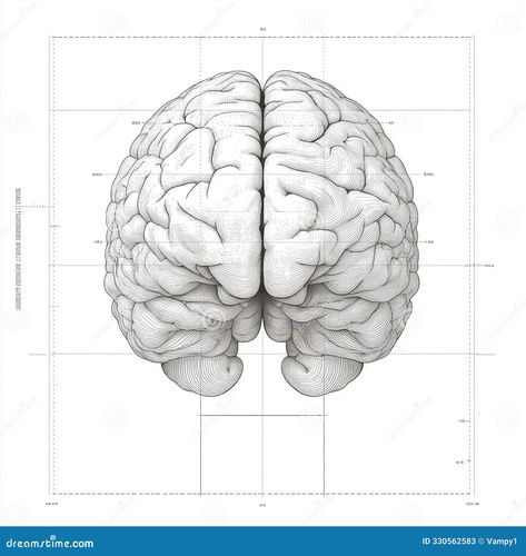 Study of the brain. Front view. Drawing on a sheet of paper. Parts of the brain. Ai generative Brain Sketch Anatomy, Brain Front View, Front View Drawing, Brain Artwork, Science Drawing, Brain Drawing, Parts Of The Brain, Brain Tattoo, View Drawing