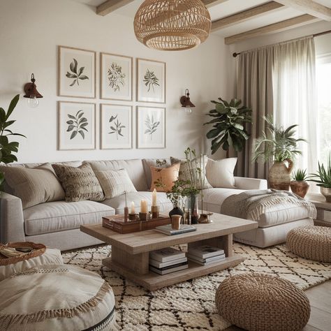 Modern Farmhouse Boho House🧡🧡🧡 Home Decor Boho Farmhouse, Texas Boho Decor, Neutral Modern Farmhouse Living Room, Boho Modern Aesthetic, Boho Modern Living Room Ideas, Living Room Boho Modern, Living Room Designs Boho, Boho Minimalist Living Room, Boho Farmhouse Dining Room