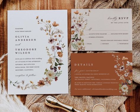 Terracotta Wedding Invitation Template Set, Boho Wildflower Wedding Invite Suite, Modern Elegant Floral Burnt Orange Details, RSVP, Download Boho Wildflower Wedding, Terracotta Wedding Invitation, Wedding Invite Suite, Wedding Ceremony Invitations, Orange Wedding Invitations, Invite Suite, Boho Wildflower, Orange Details, Terracotta Wedding