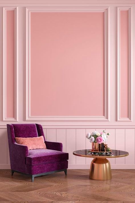 Blush Pink Wall Mural, Wainscoting Wall Paneling, Pink Interiors, Pink Accent Walls, Light Pink Walls, Wainscoting Wall, Colored Walls, Content Studio, Pink Rooms