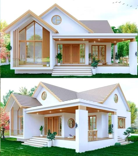 Modern Bungalow House, Building House Plans Designs, Model House Plan, Small House Design Plans, Minimal House Design, Farmhouse Porch, Beautiful House Plans, House Outside Design, Bungalow House Design