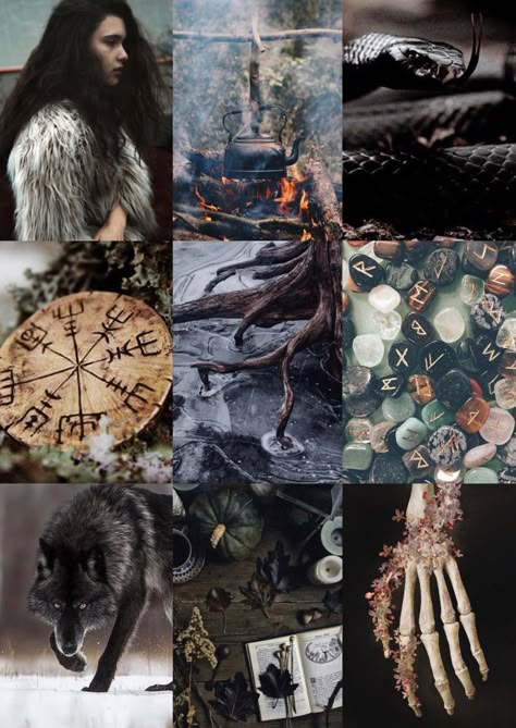 Angrboda mother of monsters (Hel, Fenrir, Jörmungandr). Giantess, witch. Norse mythology mood board aesthetic Norse Witchcraft Aesthetic, Norse Astethic, Norse Aesthetic Women, Vikingcore Aesthetic, Norse Paganism Aesthetic, Norse Witch Aesthetic, Angrboda Norse Mythology, Jormungandr Wallpaper, Nordic Witch Aesthetic