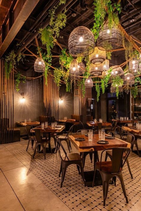 Industrial Boho Restaurant, Filipino Style Restaurant Interior, Hospitality Design Restaurant, Wooden Restaurant Tables, Brazilian Restaurant Design, Mid Century Modern Restaurant Design, Bar Designs For Restaurants, Dominican Restaurant Design, Cheap Restaurant Design Ideas