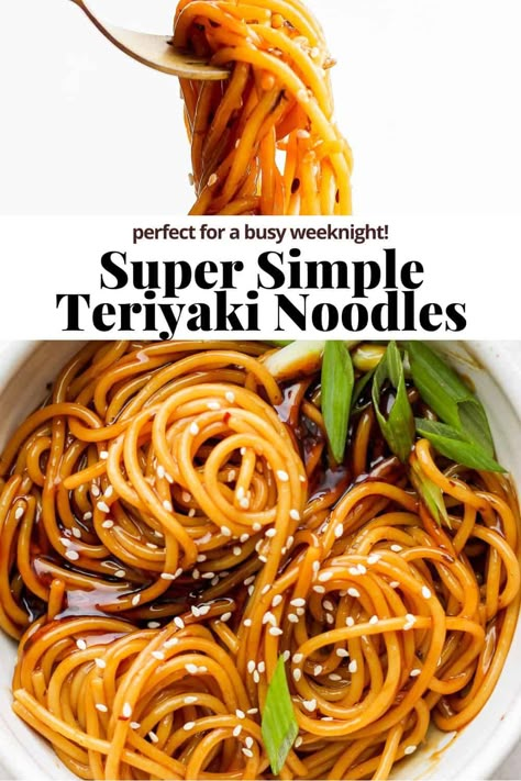 Teriyaki Noodles - a super quick, easy and healthy weeknight dinner that your entire family will absolutely love! #teriyakinoodles #teriyakinoodleseasy #teriyakinoodlesrecipe #teriyakinoodleswithspaghetti Teriyaki Sauce Meals, Easy Asian Chicken Noodle Recipes, Teriyaki Dinner Ideas, Ramen Noodle Recipes Teriyaki, Teriyaki Egg Noodles, Chicken Teriyaki Pasta Recipe, Teriyaki Pasta Recipes, Garlic Teriyaki Noodles, Easy Healthy Noodles