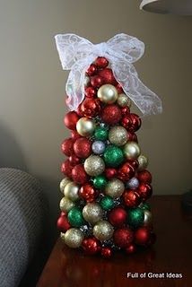 DIY tree, mini plastic Christmas balls, styrofoam cone, tinsel and hot glue. Easter Tree Ornaments, Small Christmas Tree, Diy Christmas Ornament, Tinsel Garland, Dollar Store Christmas, Ornament Tree, Diy Ornaments, Easter Tree, Christmas Ball