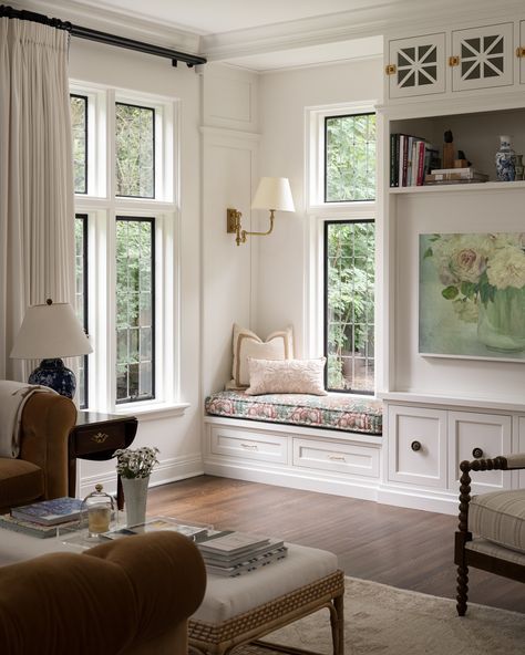 Our 100 Year Old Tudor: Family Room - Tara Rochford Nutrition Window Bench Seat Next To Fireplace, Interior Tudor Style Home, Traditional Tudor Interior, Tudor Style Living Room, Modern Tudor Interiors, Tudor Home Interior, Tudor Style Homes Interior, Tudor Interior Design, Tudor Renovation