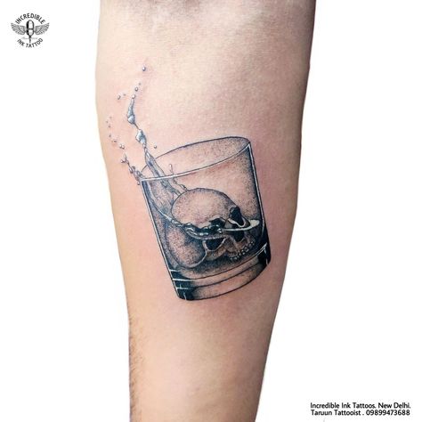 Whiskey Glass Skull Tattoo, Whiskey Glass Tattoo Ideas, Bottle Of Whiskey Tattoo, Skull Drink Tattoo, Cigars And Whiskey Tattoo, Skull Whiskey Tattoo, Skull In Whiskey Glass Tattoo, Old Fashioned Tattoo Drink, Skull Glass Tattoo