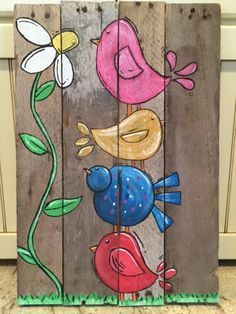 Garden Painted Fence, Unique Table Top Ideas, Wood Pallet Painting Ideas, Fence Art Painting, Painted Fences Mural, Wood Fence Decor, Wood Pallet Painting, Outdoor Mural Ideas, Whimsical Bird Houses