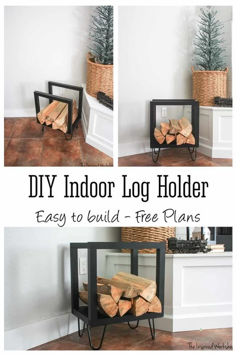 Diy Firewood Holder, Rental Home Decor, Modern Farmhouse Diy, Firewood Holder, Log Holder, Firewood Storage, Upcycled Home Decor, Diy Fireplace, Diy Holder