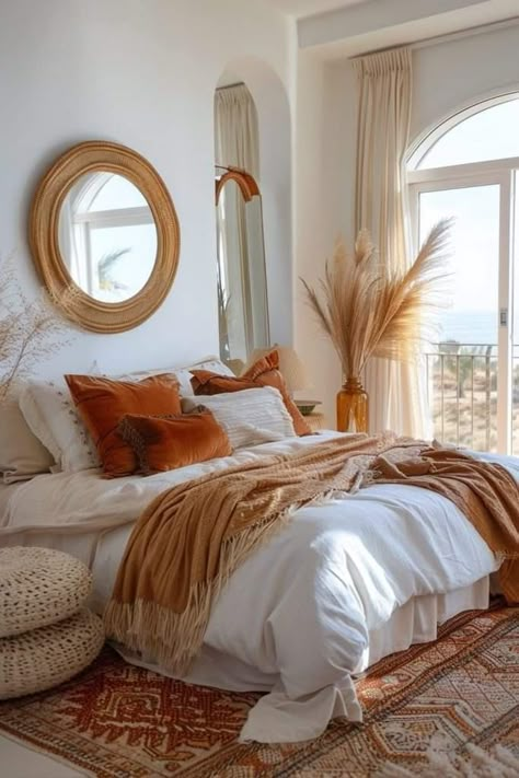 Ocean Inspired Bedroom, Boho Coastal Bedroom, Sunburst Mirrors, Coastal Bedroom Ideas, Beachy Bedroom, Neutral Bedroom Decor, Beach House Bedroom, Decor Ideas For Living Room, Bedroom Bliss