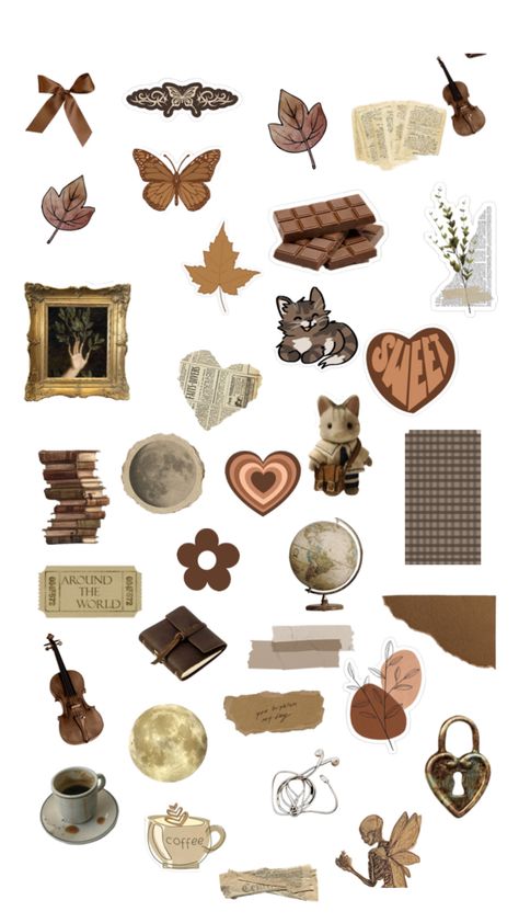 for journal Stickers Brown Aesthetic, Brown Designs For Journal, Brown Journal Stickers, Brown Stickers Aesthetic Printable, Vintage Stickers Printables Brown, Brown Stickers Aesthetic, Brown Aesthetic Stickers, Brown Aesthetic Journal, Aesthetic Ipad Notes