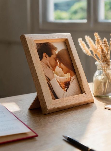 Wood frame mock up on working desk | Premium Psd #Freepik #psd Working Desk, Frame Desk, Frame Ideas, Stylish Desk, Technology Icon, Psd Template Free, Work Desk, Presentation Template Free, Important Dates