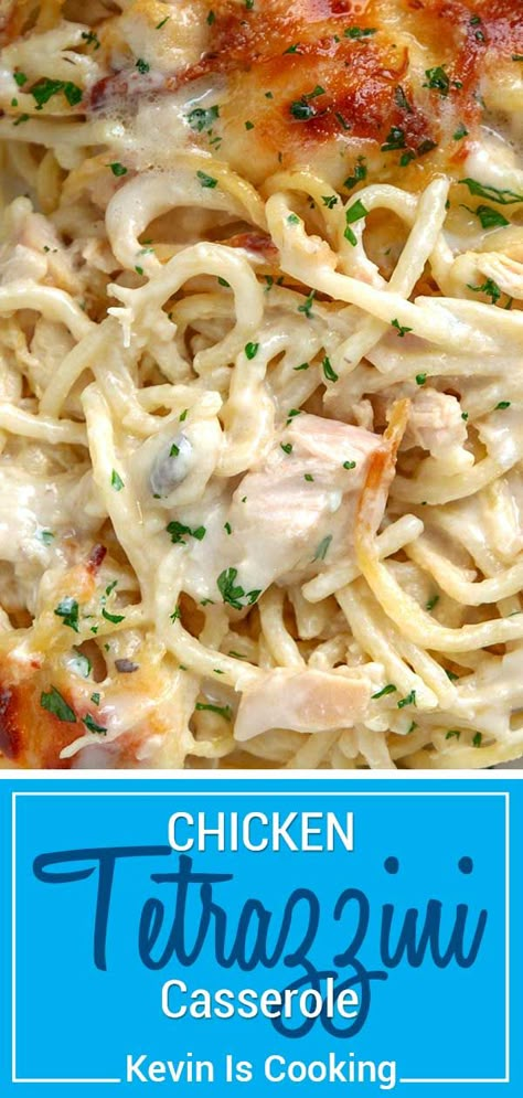 Easy Cheesy Chicken Tetrazzini is a baked chicken casserole with pasta and cheese. Make this recipe for a family favorite comfort food meal! #ChickenCasserole #ChickenTetrazzini #CheesyChickenCasserole Tetrazzini Recipes, Chicken Pasta Dish, Chicken Tetrazzini Casserole, Chicken Tetrazzini Recipes, Chicken Pasta Dishes, Chicken Food Recipes, Casserole Chicken, Chicken Tetrazzini, Brown Chicken