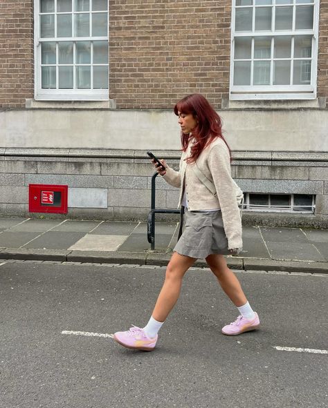 Spring in my Puma Palermos 🌸@puma.uk @asos AD Pink Puma Palermo Outfit, Puma Club 5v5 Outfit, Puma Palermo Pink, Pink Shoes Outfit Ideas, Puma Palermo Outfit Women, Puma Sneakers Womens Outfit, Puma Outfit Women, Puma Palermo Outfit, Palermo Puma