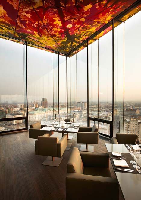 Sofitel Vienna by Jean Nouvel New York Restaurants, Sofitel Hotel, Rooftop Dining, Vienna Hotel, Hotel Inspiration, Decoration Restaurant, Luxury Restaurant, Hotel Interior Design, Modern Hotel