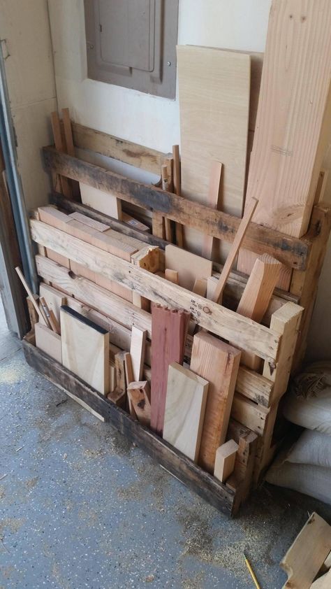 Diy Lumber Storage, Basement Craft Rooms, Lumber Storage Rack, Minwax Stain Colors, Timber Storage, Wood Storage Rack, Garage Organisation, Cardboard Recycling, Storage Shed Organization