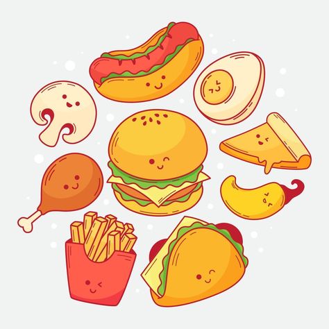 Fast Food Cute Doodle Fast Food Icon, Food Doodles, Food Icon, Food Cute, Food Clipart, Cute Doodle, Heart Tree, Cityscape Photos, Logo Banners