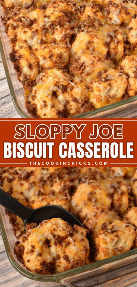 This Sloppy Joe Biscuit Casserole recipe is an easy, family-friendly, and delicious twist on the classic comfort food. This delectable dish combines the savory goodness of Sloppy Joes with the comforting flakiness of biscuits, creating a homemade casserole that’s easy to make and impossible to resist. Using simple ingredients, you may have everything you need already on hand! Sloppy Joes Biscuits, Biscuit Recipes Dinner, Biscuit Casserole, Biscuits Casserole, Ground Beef Casserole Recipes, Beef Casserole Recipes, Ground Beef Recipes Easy, Sloppy Joe, Ground Beef Recipes For Dinner