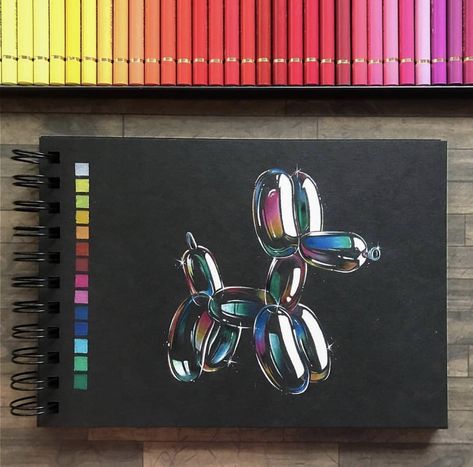 Balloon Drawing, Prismacolor Art, Colored Pencil Art, Balloon Dog, Color Pencil Art, Things To Draw, Realistic Drawings, Color Pencil, Black Paper