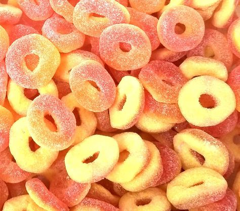 Birthday Snacks, Peach Aesthetic, Movie Theaters, Sweet Peach, Best Candy, Food Is Fuel, Peach Rings, Pink And Yellow, Food Obsession