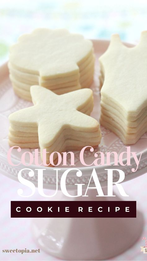 Recipe for cotton candy rollout cookies #cookies #recipe #cookie #sugarcookies #cottoncandy #rollout #cutout #cottoncandycookies #decoratedcookies #cookiedecorating Peppermint Cutout Cookies, Roll Out Cookie Recipes, Cotton Candy Sugar Cookies, Twisted Sugar Cookie Recipe, Flavoured Sugar Cookies, Cotton Candy Sugar Recipe, Sugar Cookie Flavor Ideas, Cutout Cookie Flavors, Rollout Cookie Recipe