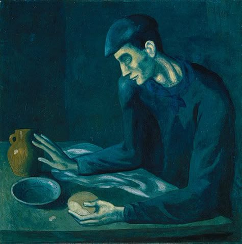 Picasso, The Blind Man's Meal, 1903. From his blue period. I used to "visit" this at the Metropolitan Museum of Art, In NYC. Picasso Blue Period, Picasso Blue, Cubist Movement, Pablo Picasso Art, Pablo Picasso Paintings, 25 October, Art Picasso, Stage Designer, Picasso Paintings