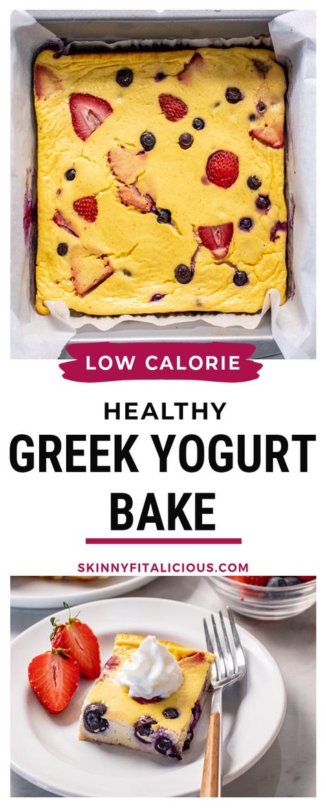 Yogurt Bake, Yogurt Recipes Breakfast, Greek Yogurt Snacks, Greek Yogurt Dessert, Yogurt Recipes Healthy, Low Calorie Baking, Greek Yogurt Breakfast, Low Cal Dessert, Yogurt Snacks