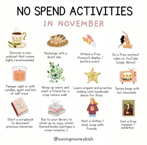 No Spend Activities September, Low Spend Activities, No Spend Activities August, No Spend September, Romanticize November, November Activities For Adults, No Spend Activities, No Spend, November Activities