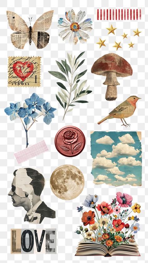 Design Vintage Sticker, Creative Paper Design, Scrapbook Png Stickers, Background Scrapbook Prints, Vintage Collage Elements, Collage Elements Png, Sticker Sheets Free Printable, Goodnotes Journaling, Vintage Design For Scrapbook