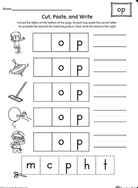 Op Word Family, Phonics Grade 1, Word Family Reading, Word Families Printables, Word Family List, Scissors Skills, Kindergarten Word Families, Ccvc Words, Beginning Letter Sounds