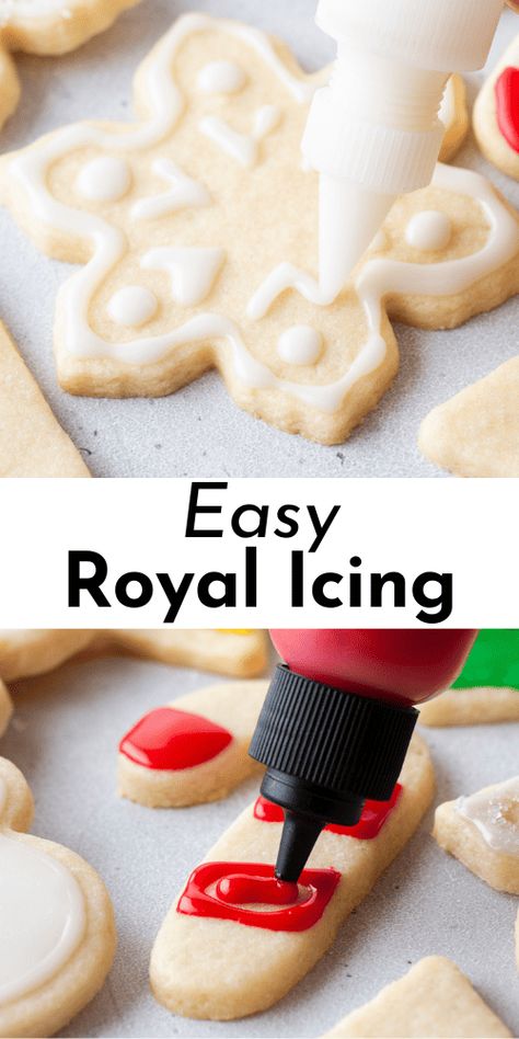 This is the only royal icing recipe you'll ever need! With no meringue powder needed, my secret ingredient makes this icing harden perfectly. Plus, I'm sharing my expert tips on adjusting your icing to the perfect consistency, coloring, and storing your icing. Make Ahead Frosting, Royal Icing With Gelatin, Christmas Cookie Frosting That Hardens, Cooking Icing Recipe, Vanilla Royal Icing Recipe, Easy White Icing Recipe, Best Sugar Cookie Frosting That Hardens, Sugar Cooking Icing Recipe, Dairy Free Icing For Cookies