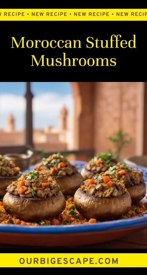 Moroccan Stuffed Mushrooms are a delicious and flavorful appetizer inspired by the vibrant cuisine of Morocco. Large button mushrooms are filled with a savory mixture of ground lamb or beef, fragrant spices like cumin, paprika, and cinnamon, along with onions, garlic, and fresh herbs such as parsley and cilantro. The stuffed mushrooms are then baked until the mushrooms are tender and the filling is cooked through and slightly crispy on top. Moroccan Stew, Moroccan Vegetables, Chicken Tagine, Moroccan Cooking, Moroccan Dishes, Corn Casserole Recipe, Moroccan Spices, Africa Food, Lamb Stew