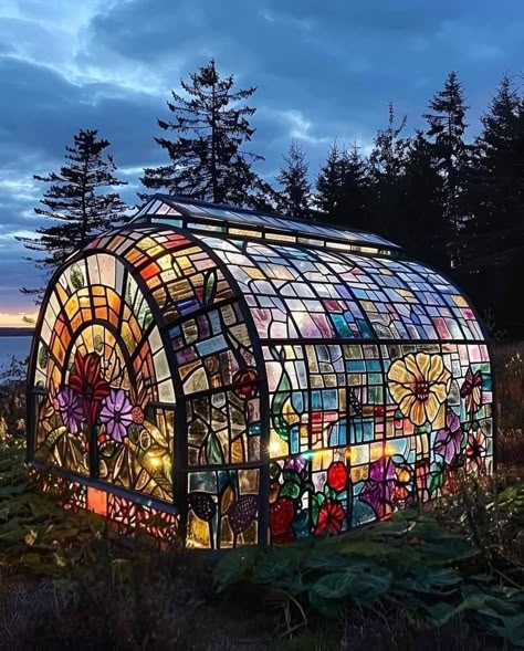 Greenhouse Glass, Glass Conservatory, Glass Greenhouse, Green Houses, She Sheds, Creative Gardening, Stained Glass Designs, Glass Garden, Green House