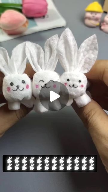 easy crafts on Instagram: "Don’t throw away used face towels. Today I will teach you how to make cute rabbits. Let’s make them with your children. #HandmadeLittleWhiteRabbit #Handmade #HandmadeDIY #TreasureFromWaste #LifeTips" How To Make A Rabbit, Rabbit Crafts For Kids, Rabbit Craft, Rabbit Diy, Cute Rabbits, Tissue Paper Flowers Diy, Rabbit Crafts, Barbie Doll Clothing Patterns, Easter Bunny Crafts