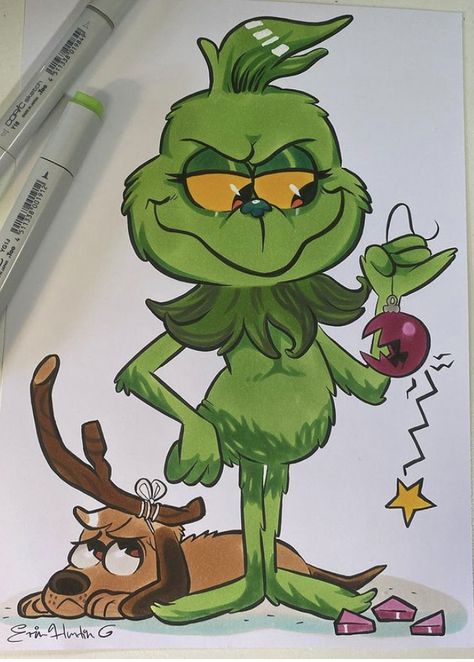 Easy To Paint Christmas Pictures, Christmas Drawing Ideas Grinch, Cartoon Grinch Drawing, Mr Grinch Drawing, Christmas Sketch Ideas Easy, Grinch And Max Drawing, Christmas Drawing Cartoon, Cool Christmas Drawings, Cute Drawings With Markers