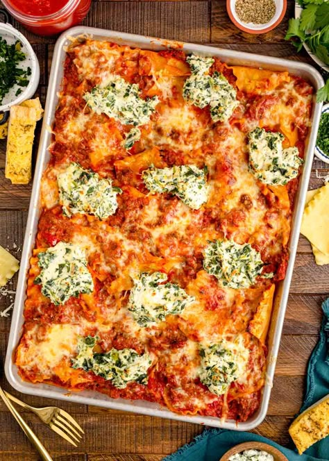 Pan Lasagna Recipe, Sheet Pan Lasagna, Pan Lasagna, Layered Pasta, Giada Recipes, Sheet Pan Dinners Recipes, Homemade Lasagna, Mild Italian Sausage, Dinners Recipes