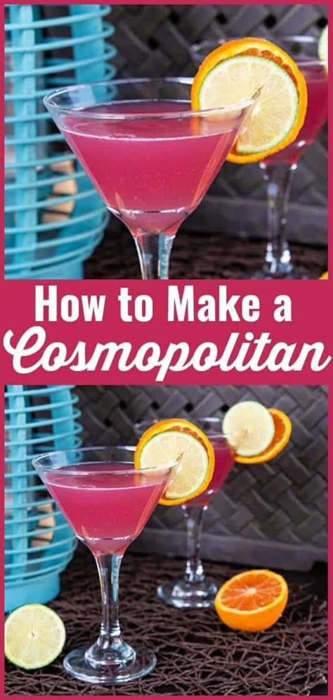 How to Make a Cosmopolitan Cocktail Drink - The Kitchen Magpie Easy Cosmopolitan Recipe, Cosmos Drink, Cosmo Drink, Cosmopolitan Drink Recipe, Popular Mixed Drinks, Popular Alcoholic Drinks, Cosmopolitan Cocktails, Cosmopolitan Cocktail Recipes, Cosmopolitan Drink