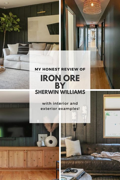 My Review of Iron Ore by Sherwin Williams SW 7069 Sw Iron Ore Accent Wall, Iron Ore Accent Wall Bedroom, Soft Black Paint Color, Iron Ore Accent Wall, Sw Iron Ore, Iron Ore Sherwin Williams, Wall In Kitchen, Interior Accent Wall, Accent Wall In Kitchen