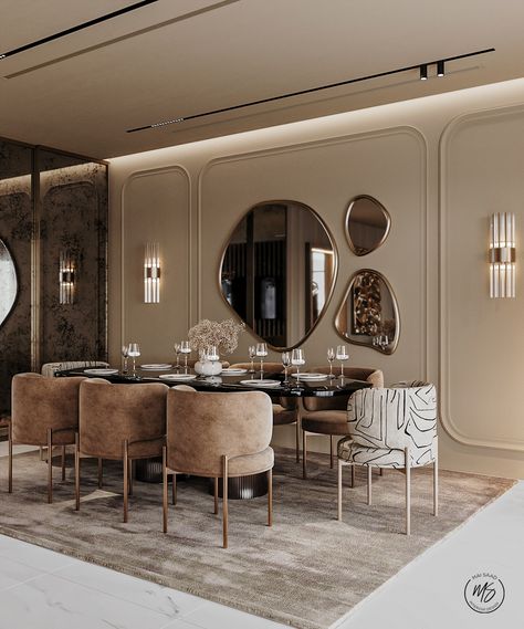 MODERN RECEPTION :: Behance Dining Room Mirror Wall, Room Design Luxury, Dining Room Design Luxury, Dining Area Design, Mirror Dining Room, Dining Room Design Modern, Dinning Room Design, Luxury Dining Room, Neo Classic