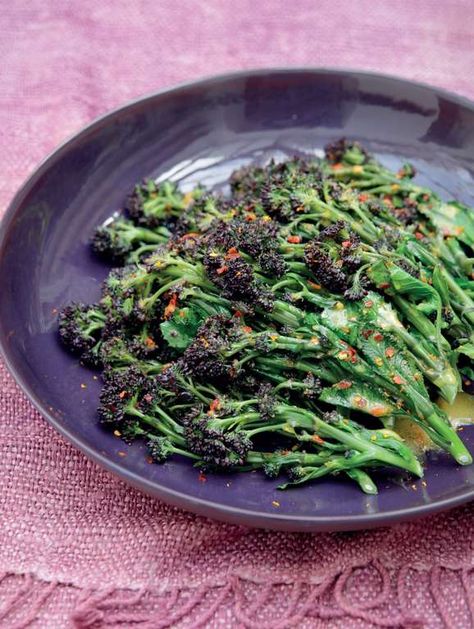 Purple Sprouting Broccoli with Clementine and Chilli - The Happy Foodie Simply Nigella, Bean Sprout Recipes, Cook Broccoli, Sprouting Broccoli, Easy Pudding, Christmas Side Dish Recipes, Easy Pudding Recipes, Nigella Lawson Recipes, Paleo Recipies